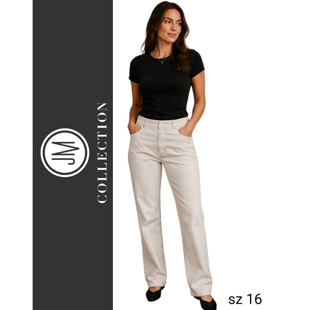 JM Collection Off White Cream Tan Stretch Pants with Gold Accents FREE SHIPPING